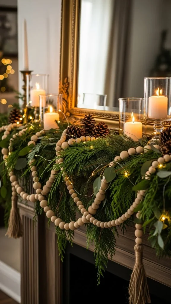 Wood-Bead Garland Mantel