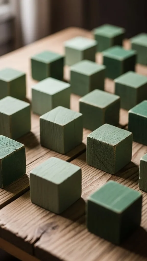 Wood Block Table Numbers With Green Paint Wash