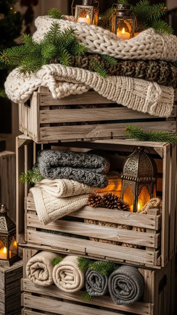 Wood Crates Styled with Winter Decor