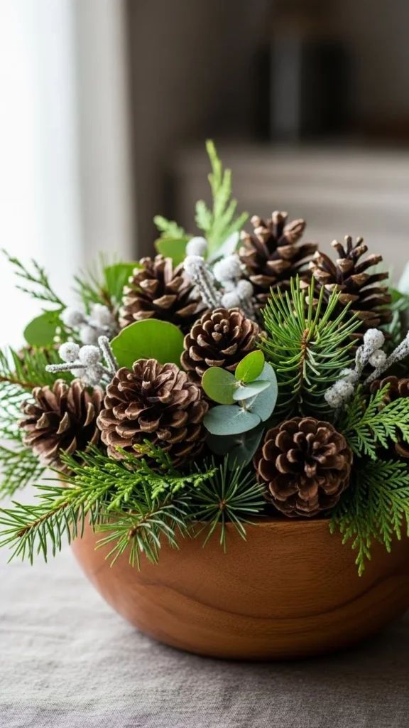 Wooden Bowl of Pinecones