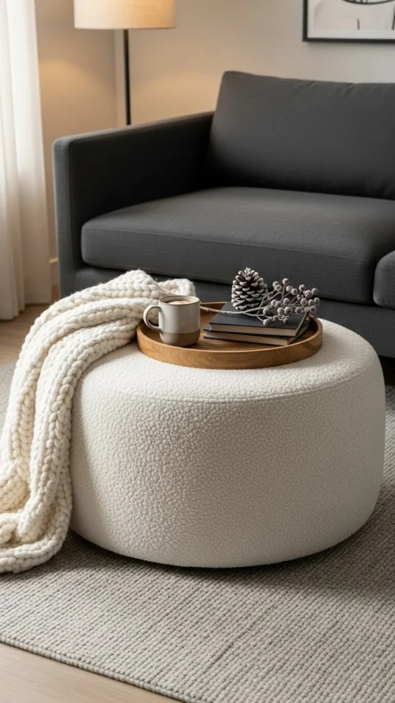 Wool or Sherpa Ottoman