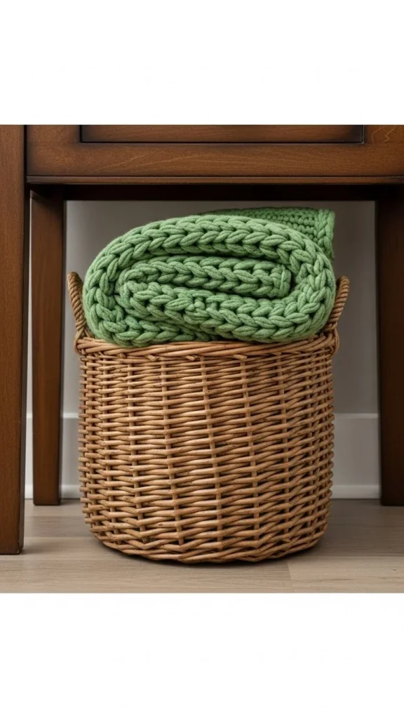 Woven Basket With Green Throw