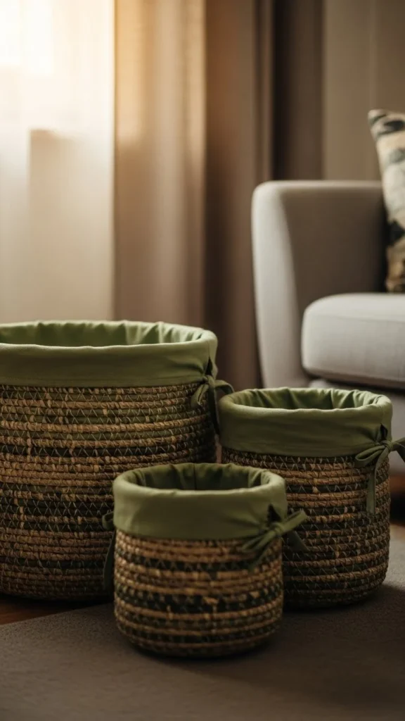 Woven Baskets with Green Liners