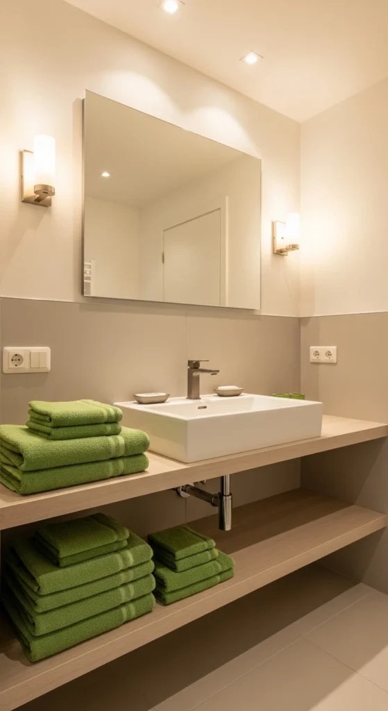 Bathroom Towels in Coordinated Greens