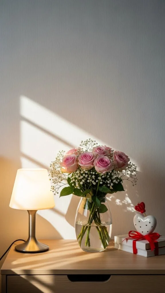 Bedside Table Styled with Romantic Accents