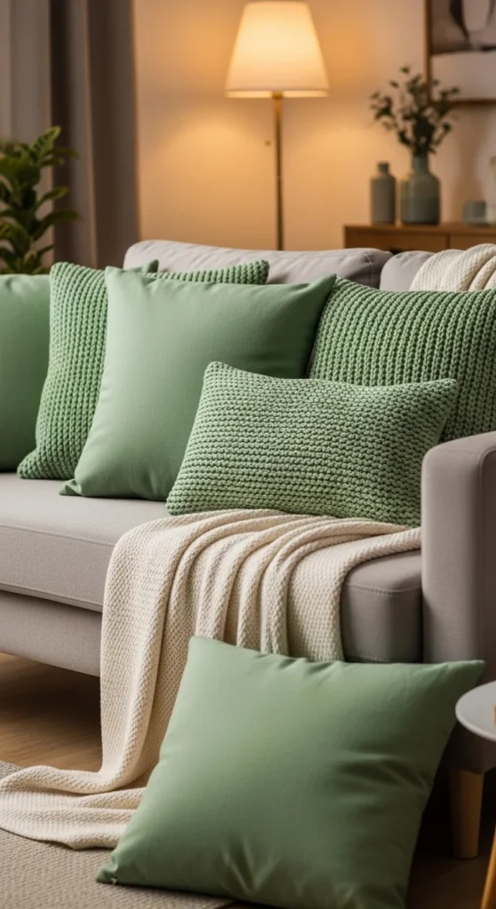 Cozy Green Throw Pillows on Seating