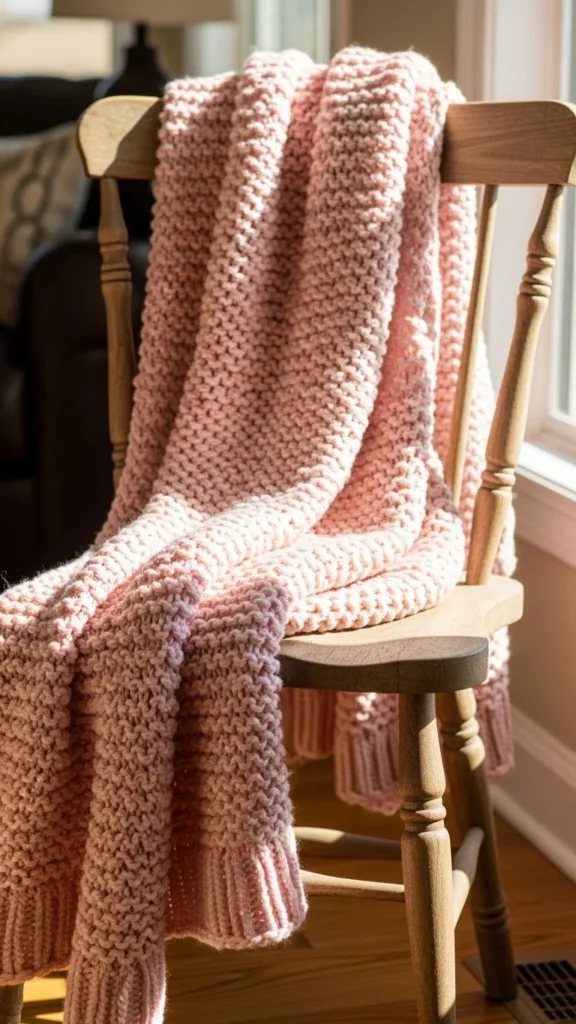 Cozy Knit Blanket Folded Over a Chair