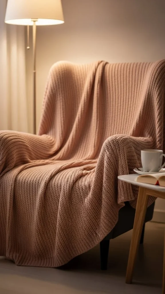 Cozy Knit Blankets Draped Over Chairs