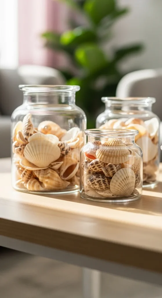  Decorative Glass Jars Filled with Seashells