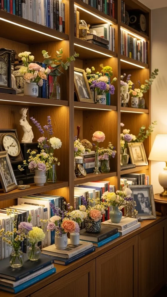 Floral Bookshelf Styling