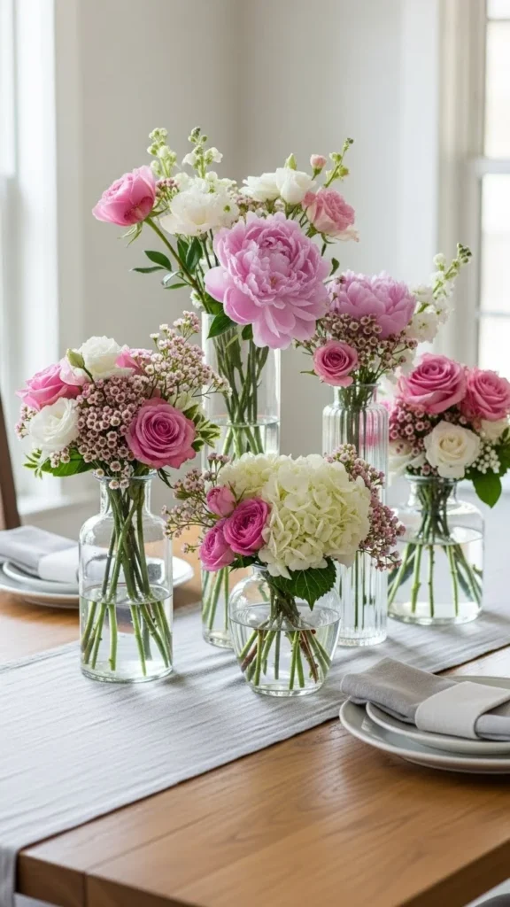 Glass Vases with Pink and White Florals