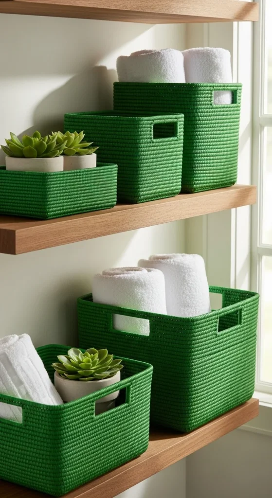 Green Accent Baskets for Shelves