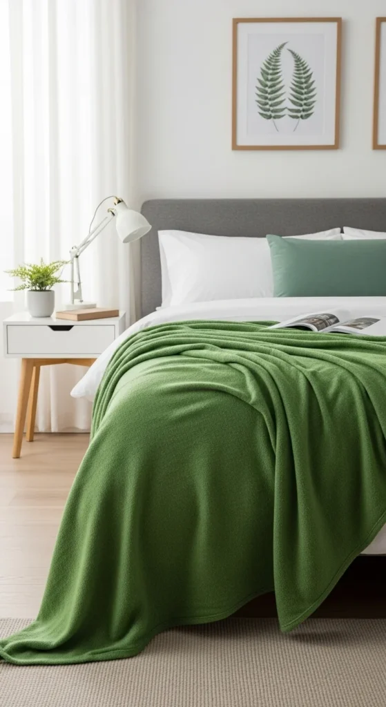 Green Bed Throw at the Foot