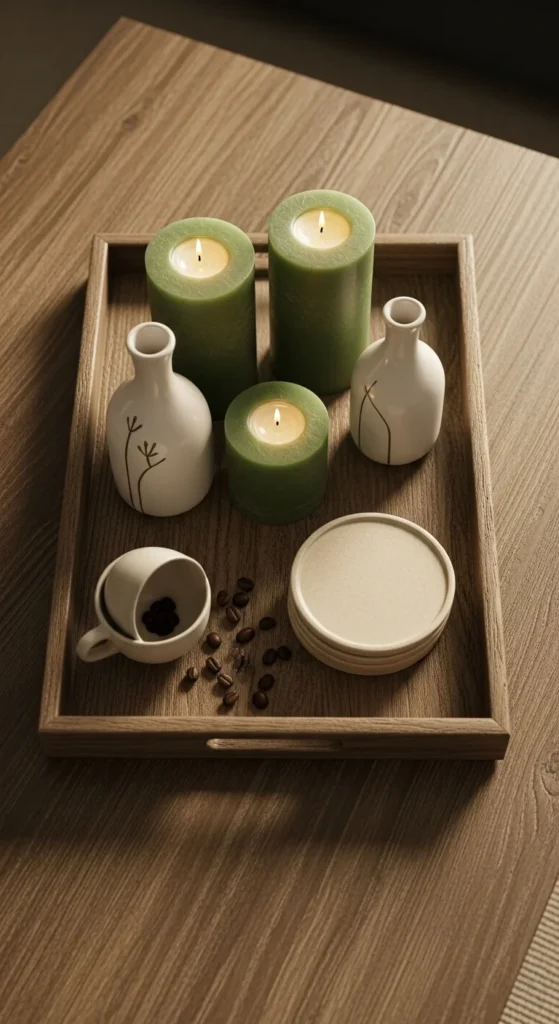 Green Candles Grouped on a Tray