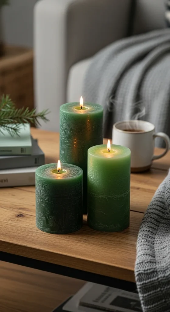 Green Candles for Cozy Surfaces