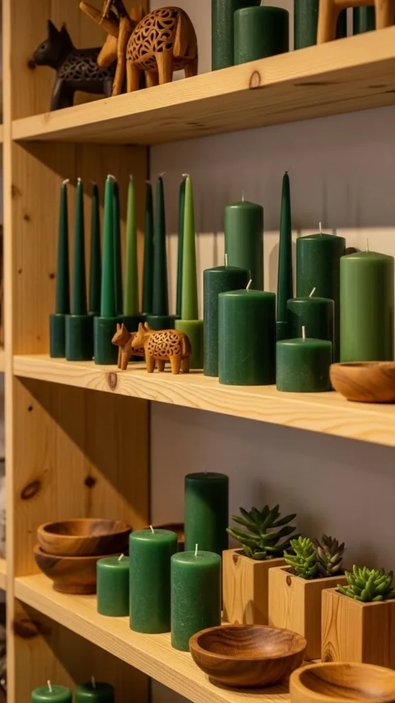 Green Candlesticks Paired With Wood