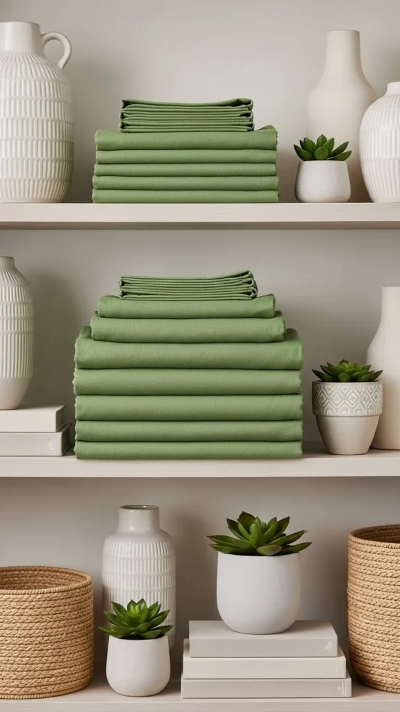 Green Fabric Accents Folded Neatly