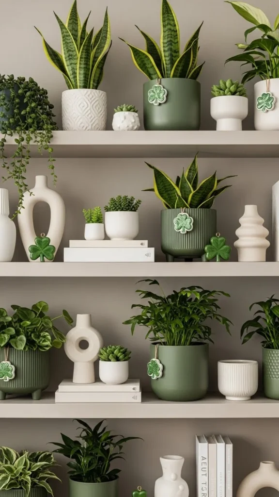 Green Planters on Shelves
