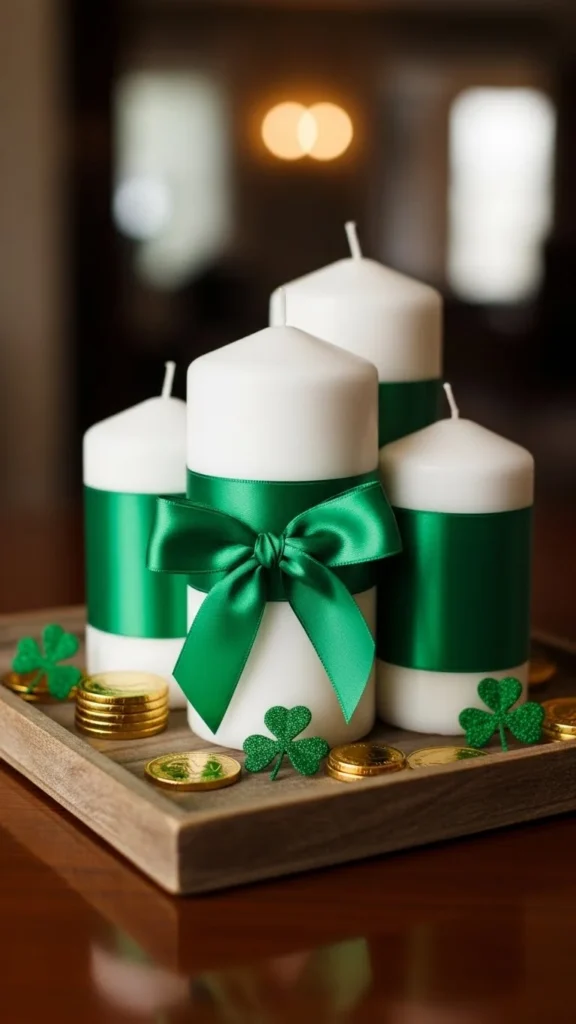 Green Ribbon Wrapped Candles