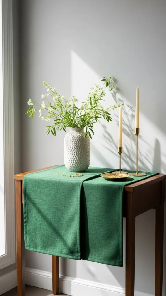 Green and Gold Entry Table Styling