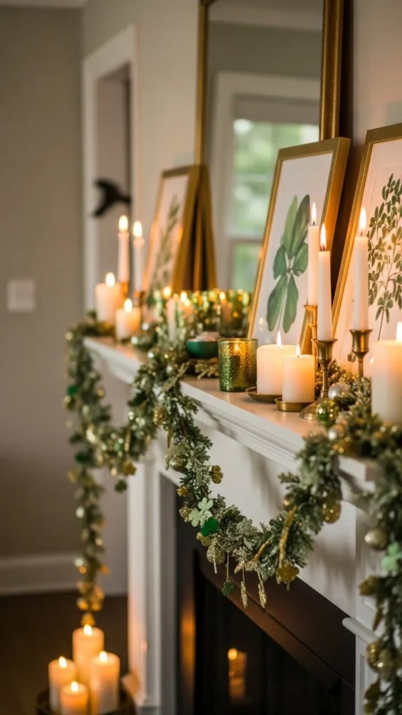 Green and Gold Mantel Accents