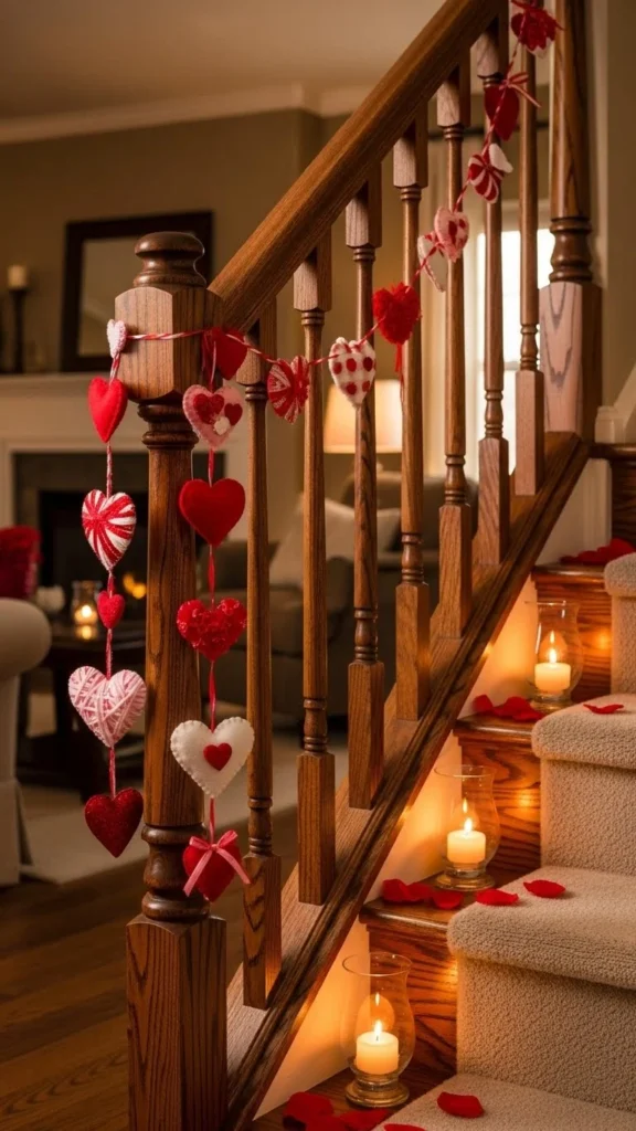 Heart Garland on Stair Rails