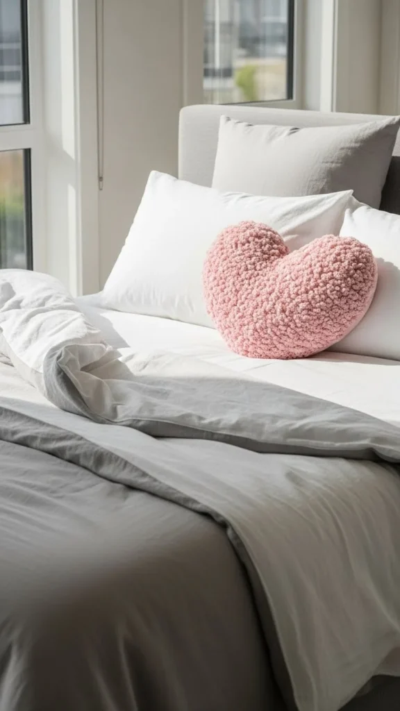 Heart-Shaped Pillow on the Bed