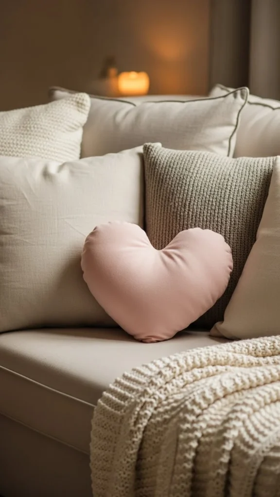 Heart-Shaped Pillows Mixed with Neutrals
