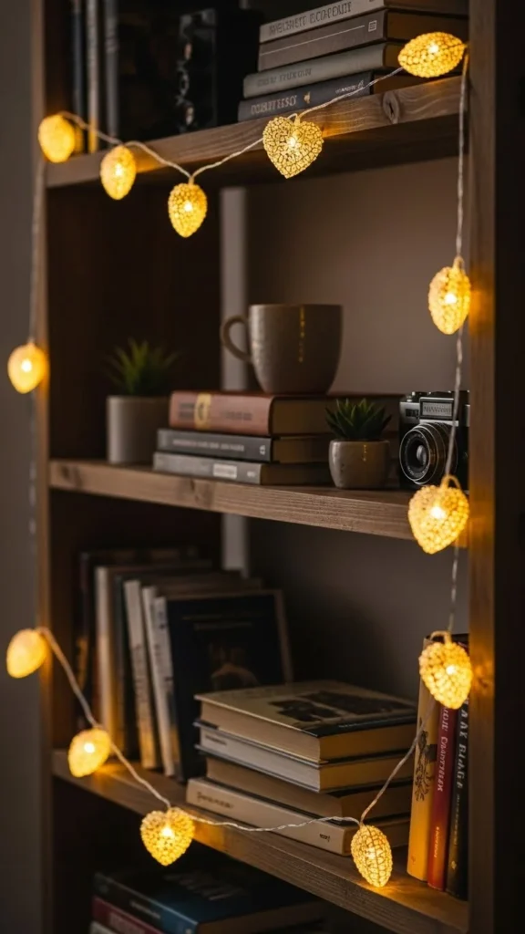 Heart String Lights on a Shelf