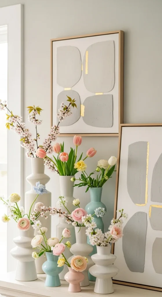 Layered Ceramic Vases in Soft Tones
