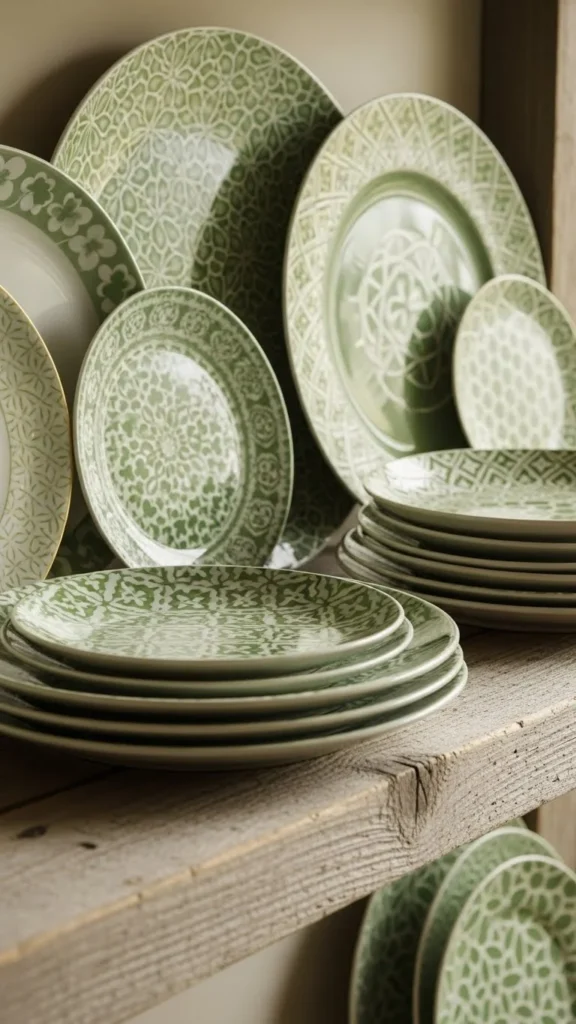 Layered Plates With Green Patterns