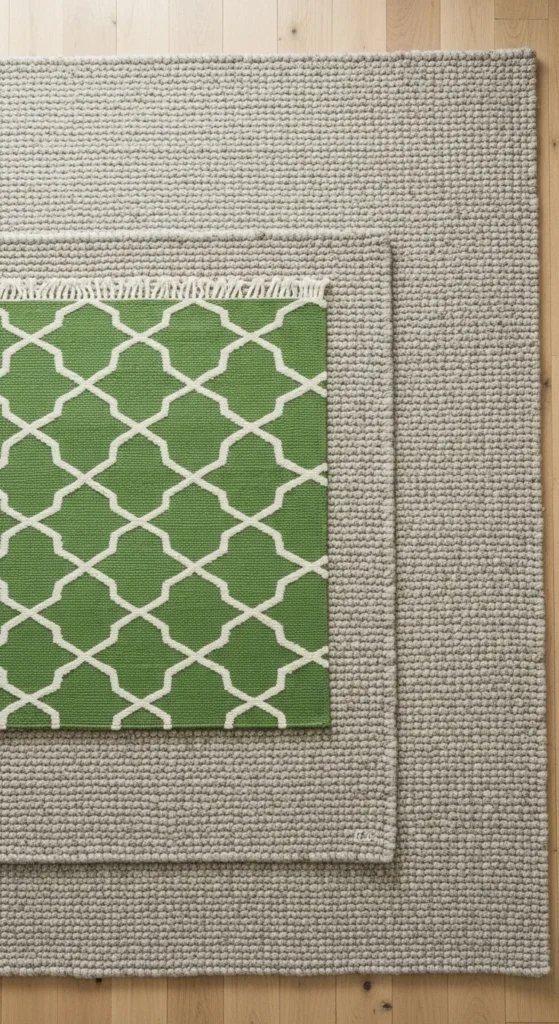 Layered Rugs with Green Patterns