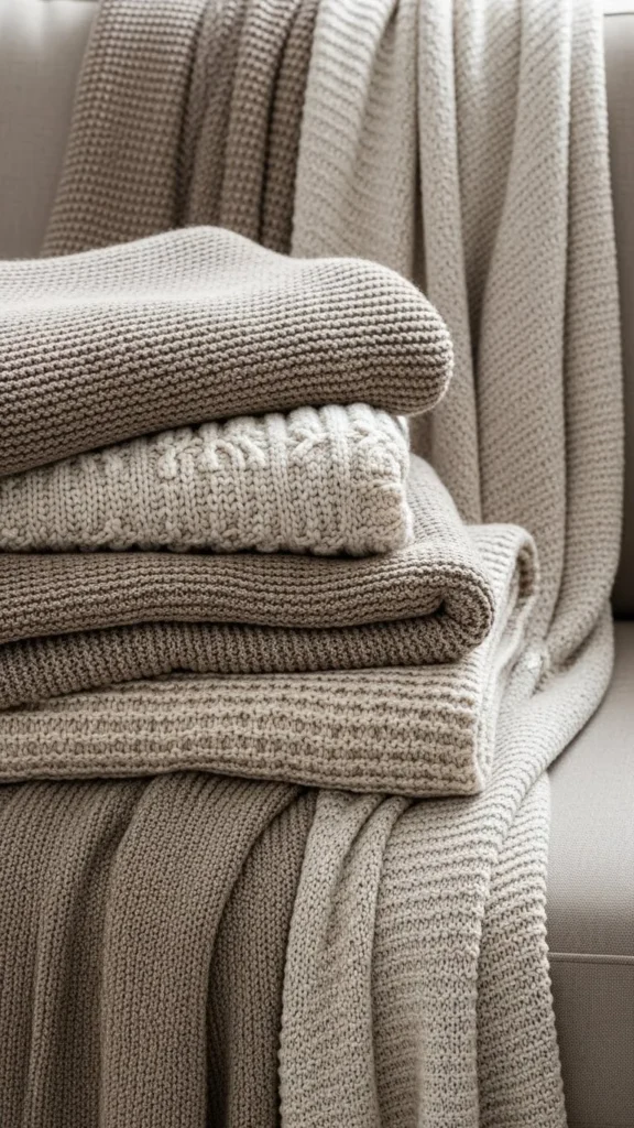 Layered Throw Blankets on Seating