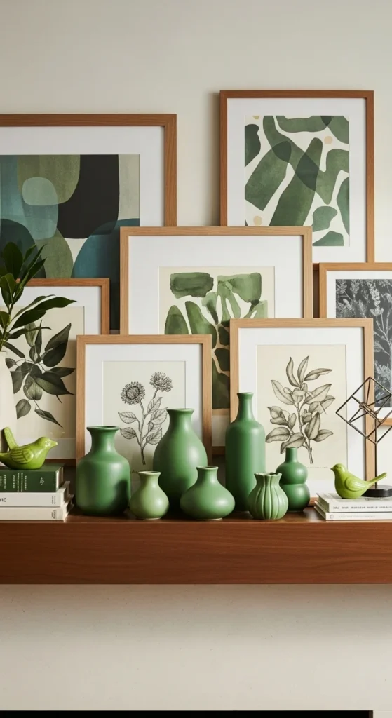 Mantel Styling with Green Accents