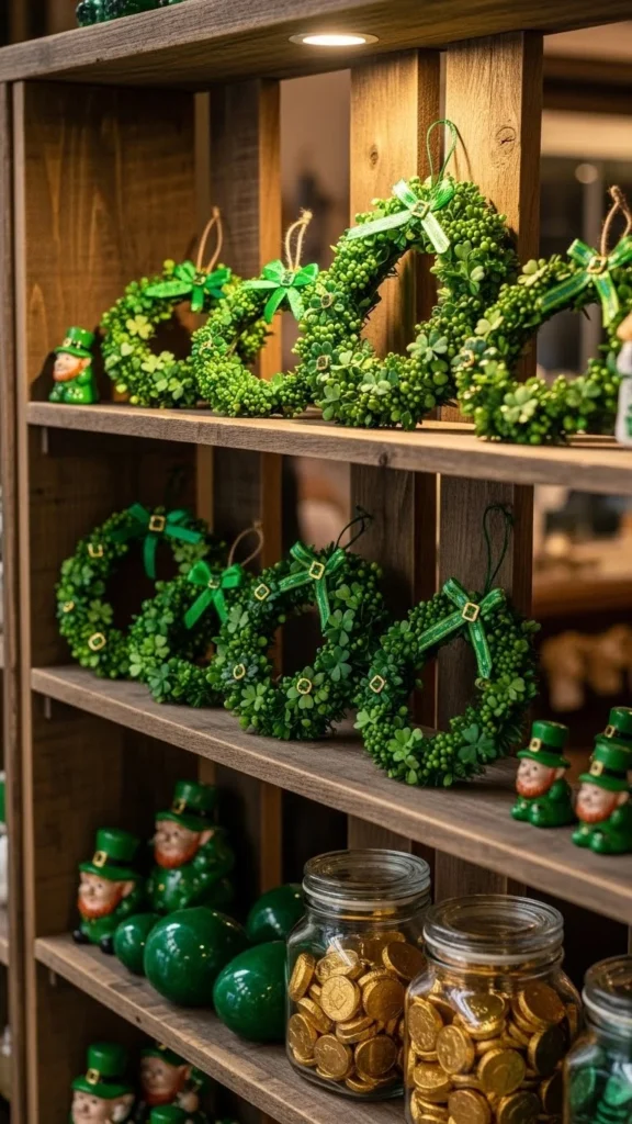 Mini Wreaths Leaned on Shelves
