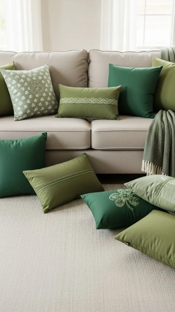 Neutral Sofa with Green Accent Pillows