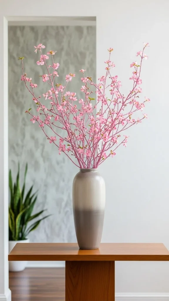 Neutral Vase With Pink Branches