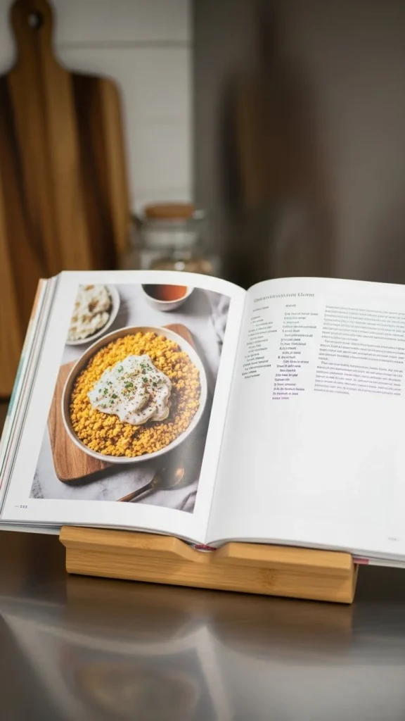 Open Cookbook Stand with Seasonal Pages