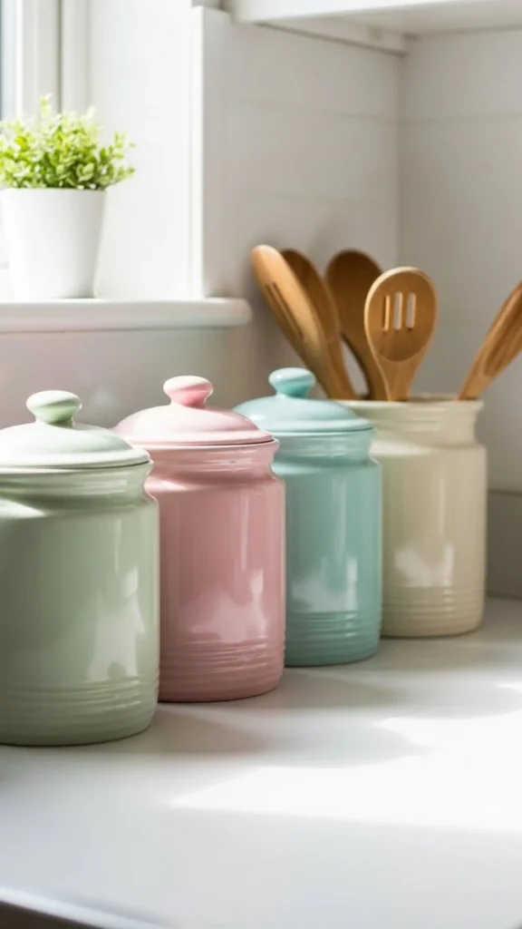 Pastel Ceramic Canisters on the Counter