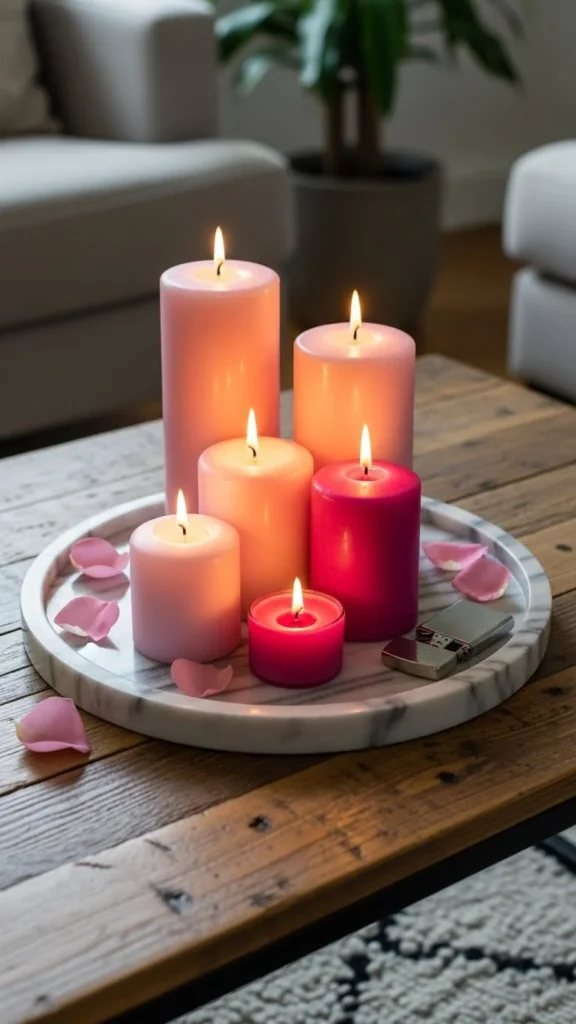 Pink Candles Grouped on a Tray