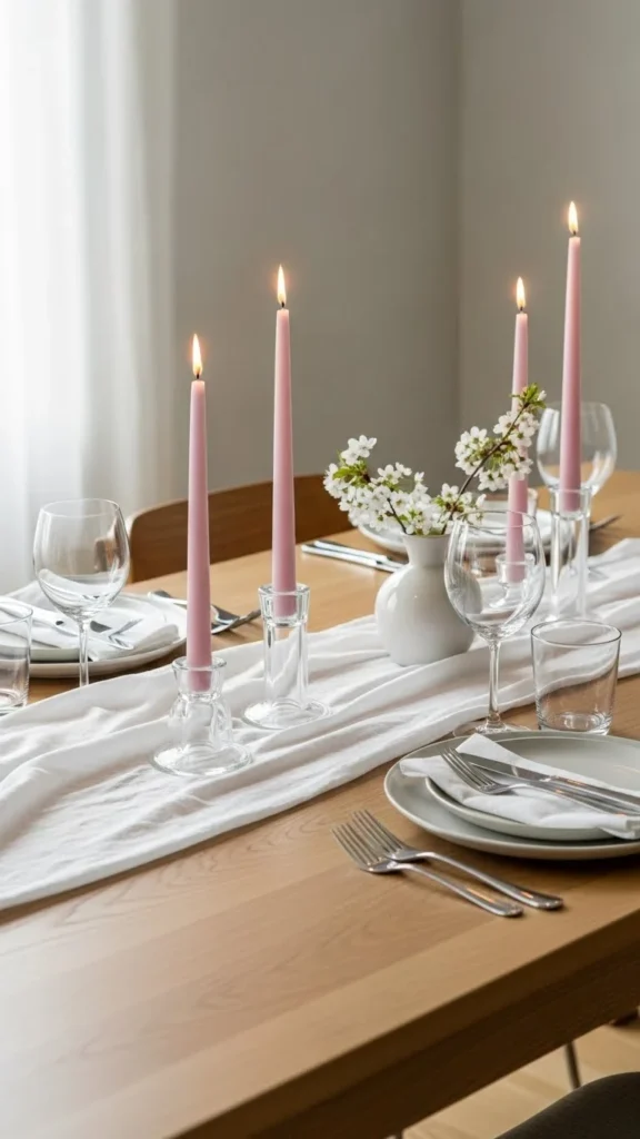 Pink Taper Candles on a Dining Table