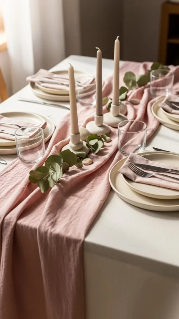 Romantic Table Runner in Soft Fabrics