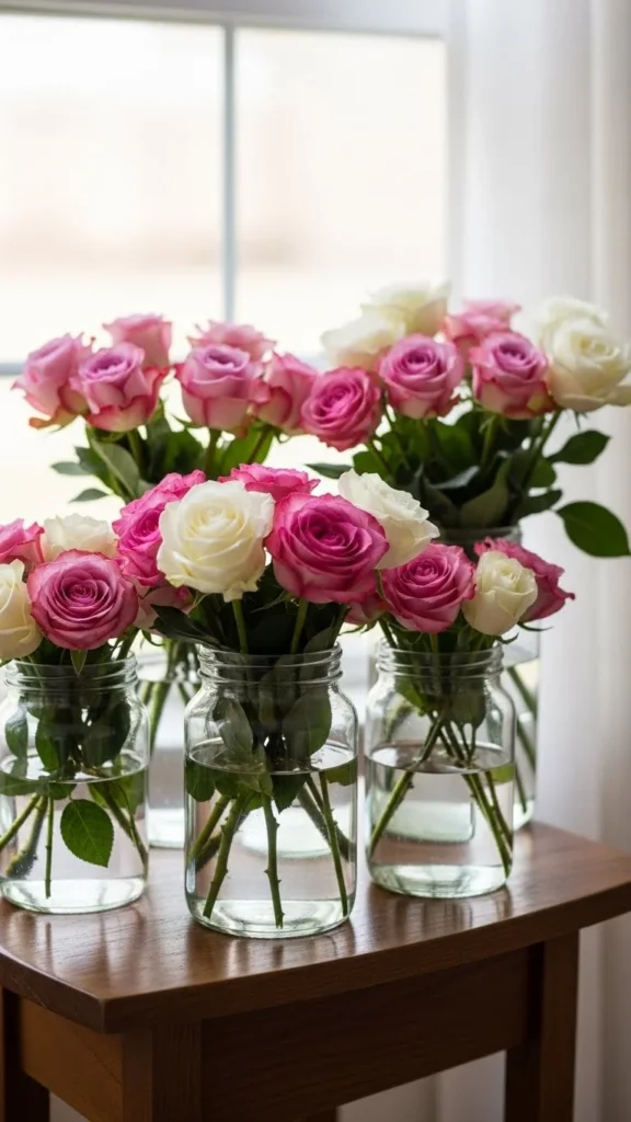 Rose-Filled Glass Jars