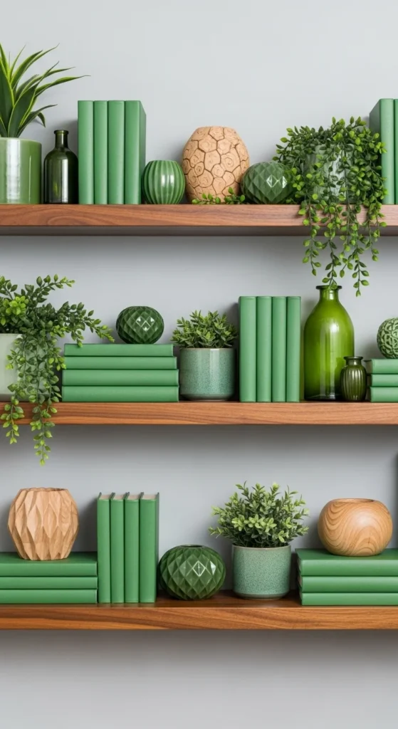 Shelf Styling with Green Accents