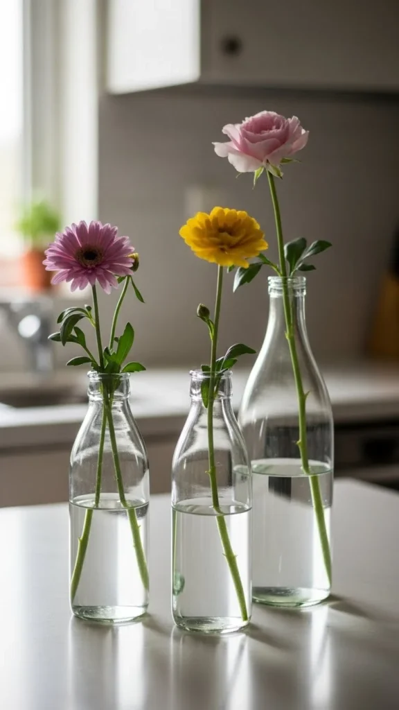 Simple Flower Stems in Glass Bottles
