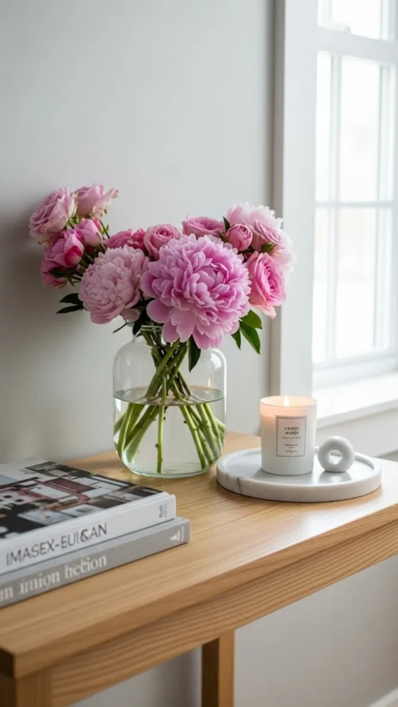 Simple Pink Florals in the Entryway