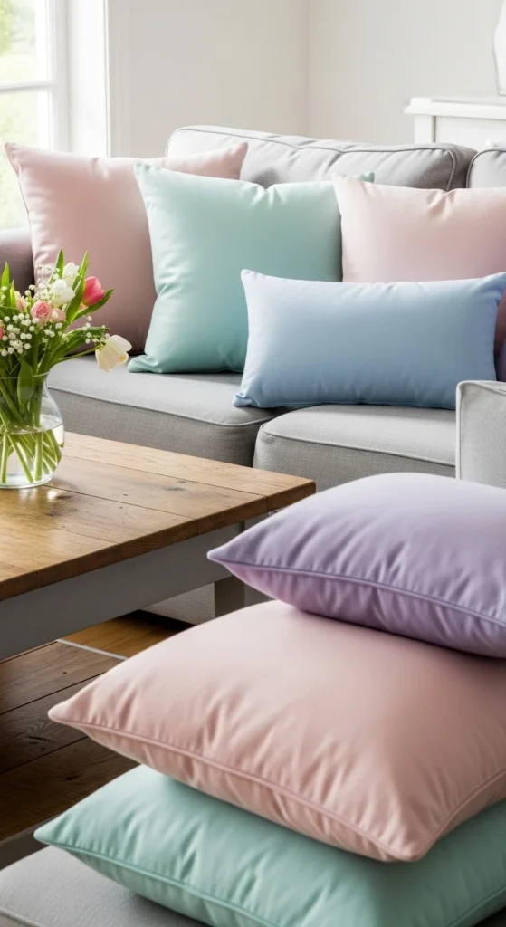 Soft Pastel Pillows on the Sofa