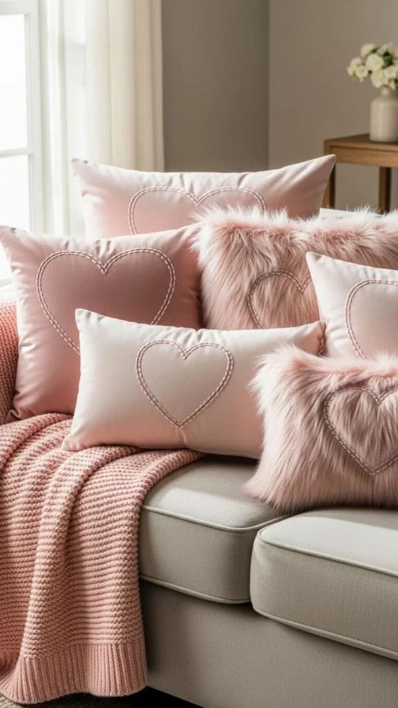 Soft Pink Throw Pillows on Neutral Seating
