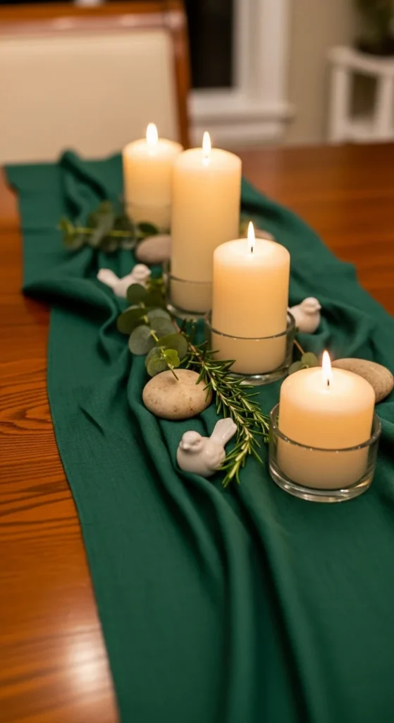Table Centerpieces with Green Fabric Base