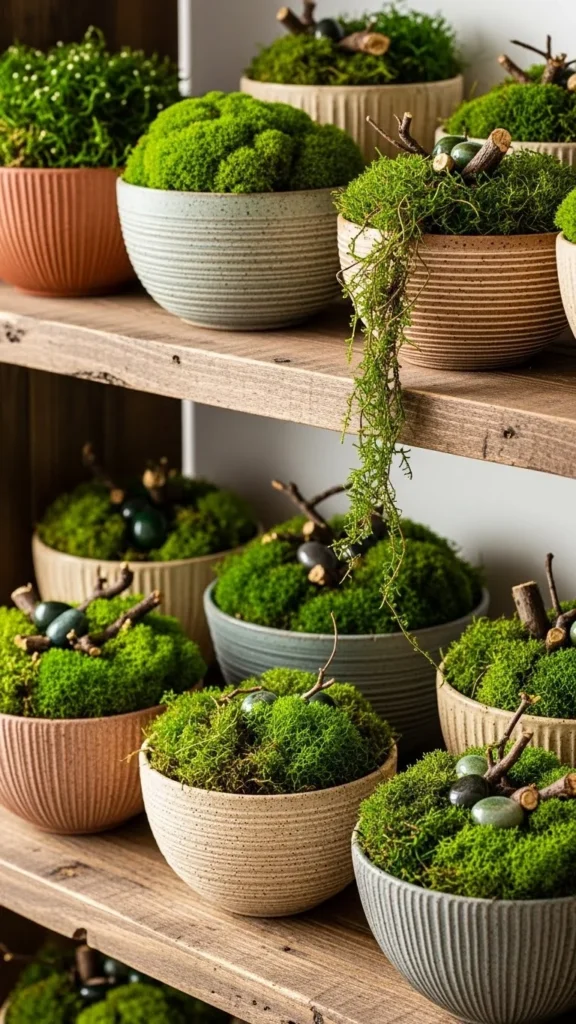 Textured Bowls With Moss